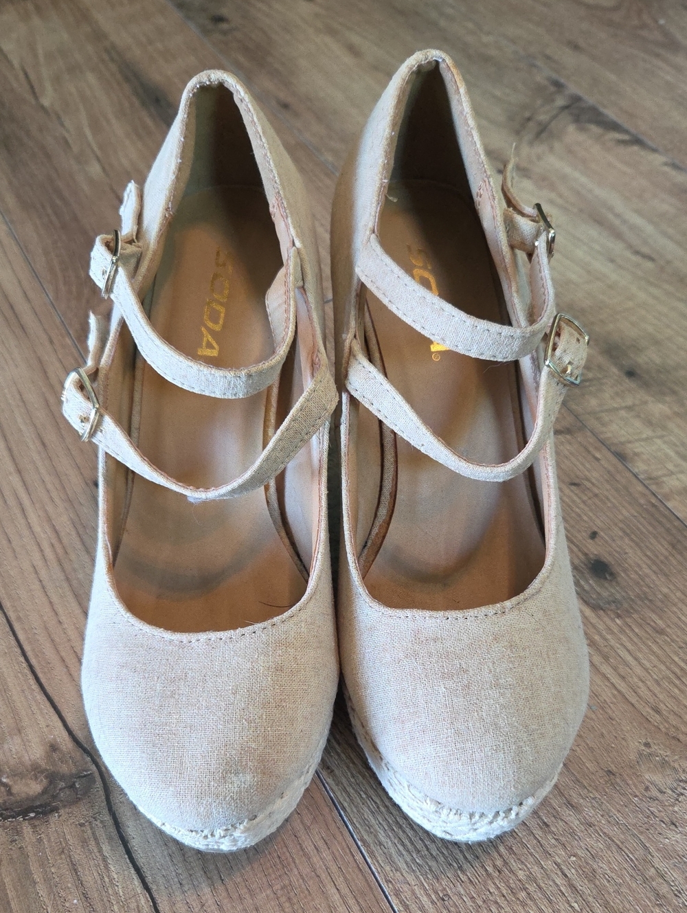 Soda | Glenda Beige Double-Strap Lace Wedge - Picture 2 of 10